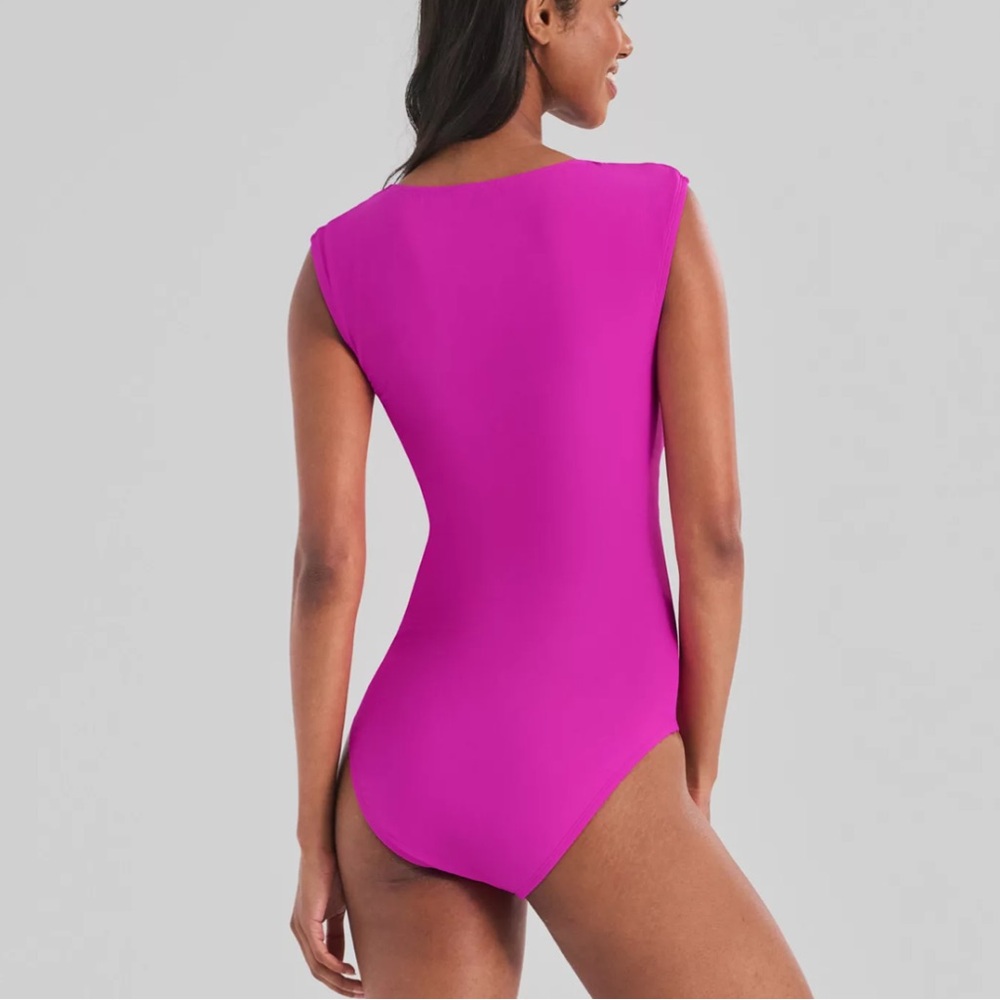 Freshwater Recycled Fabric size Large NWT One Piece Cap Sleeve Swimsuit Fuchsia - Picture 2 of 8